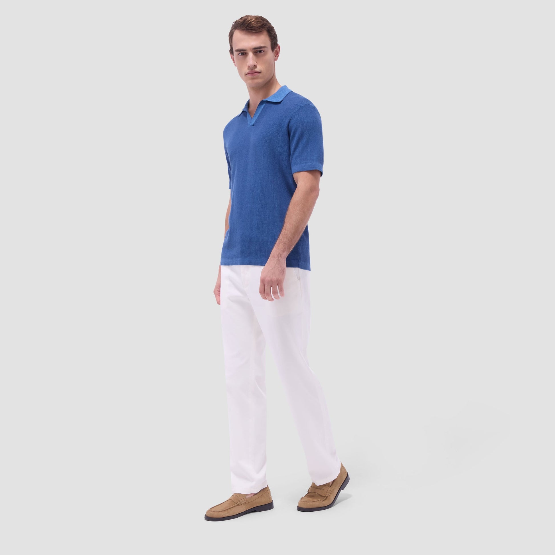 Bugatchi Two-Tone Rib Stitch Short Sleeve Johnny Sweater Classic Blue