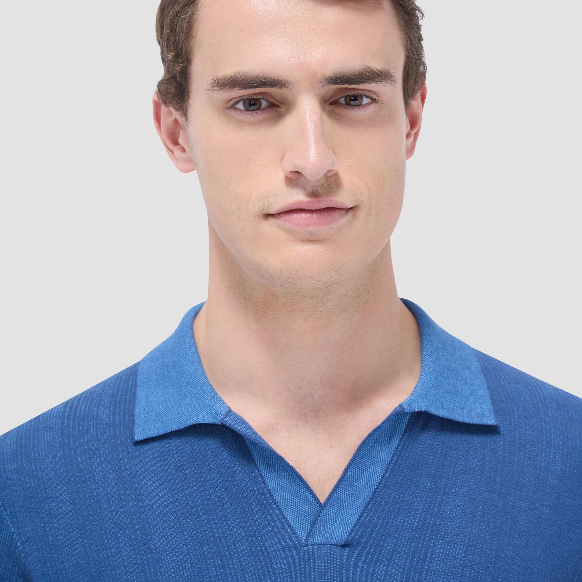Bugatchi Two-Tone Rib Stitch Short Sleeve Johnny Sweater Classic Blue