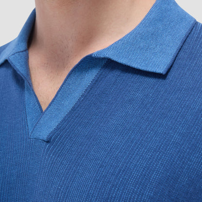 Bugatchi Two-Tone Rib Stitch Short Sleeve Johnny Sweater Classic Blue