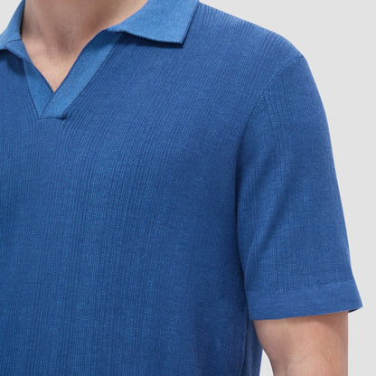 Bugatchi Two-Tone Rib Stitch Short Sleeve Johnny Sweater Classic Blue