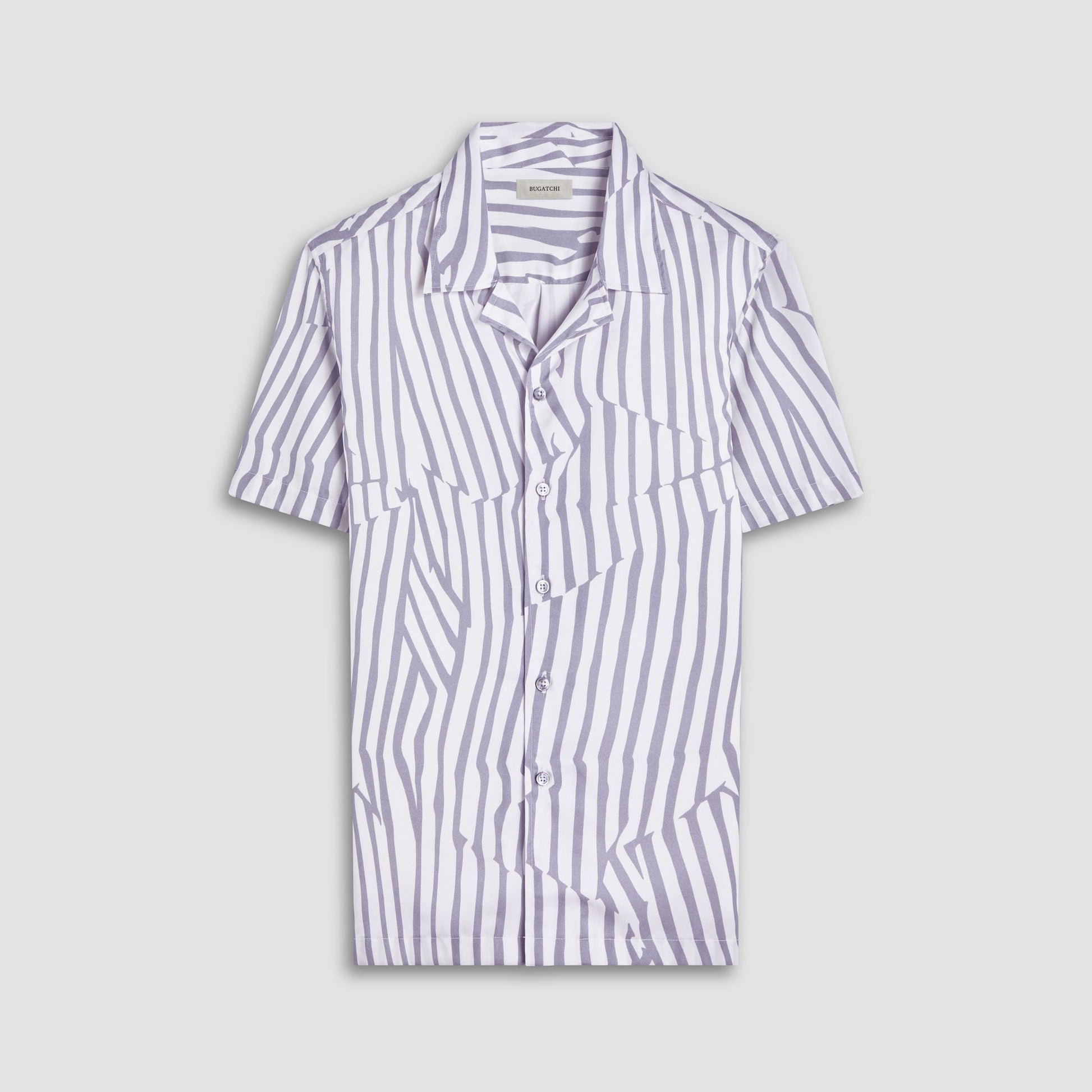 Bugatchi Jackson Irregular Stripe Camp Shirt Zinc