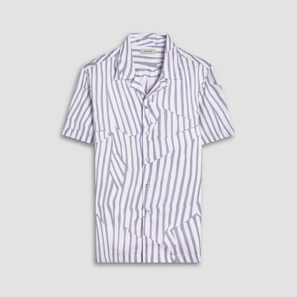 Bugatchi Jackson Irregular Stripe Camp Shirt Zinc
