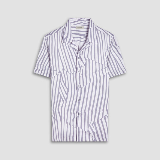 Bugatchi Jackson Irregular Stripe Camp Shirt Zinc