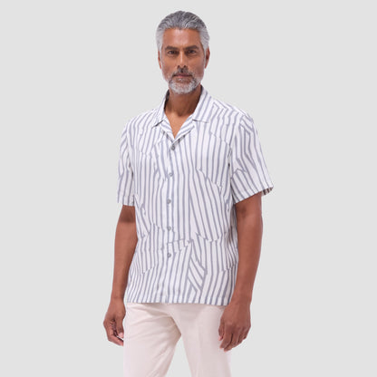 Bugatchi Jackson Irregular Stripe Camp Shirt Zinc