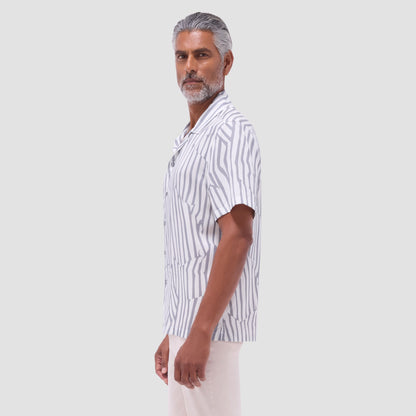 Bugatchi Jackson Irregular Stripe Camp Shirt Zinc