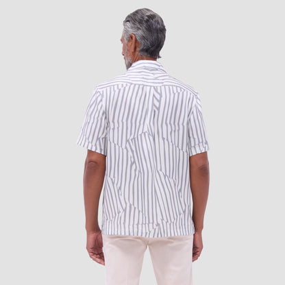 Bugatchi Jackson Irregular Stripe Camp Shirt Zinc