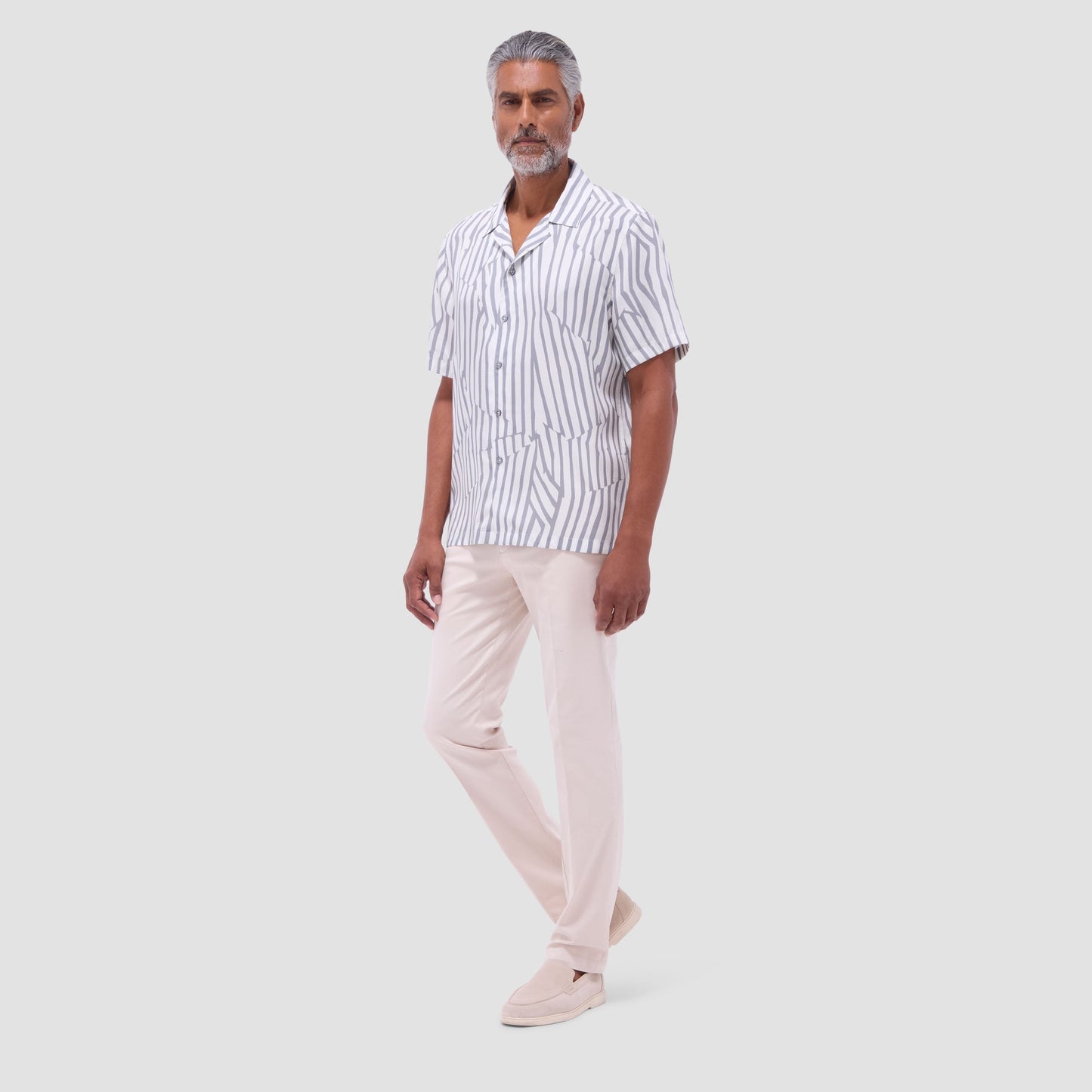 Bugatchi Jackson Irregular Stripe Camp Shirt Zinc