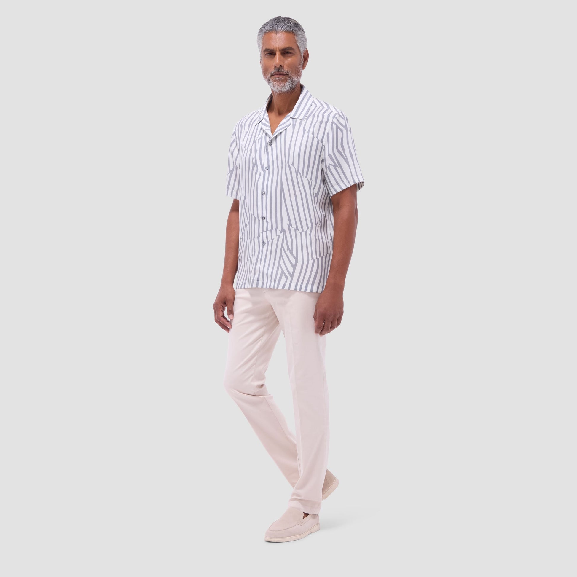 Bugatchi Jackson Irregular Stripe Camp Shirt Zinc