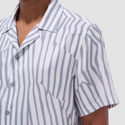 Bugatchi Jackson Irregular Stripe Camp Shirt Zinc