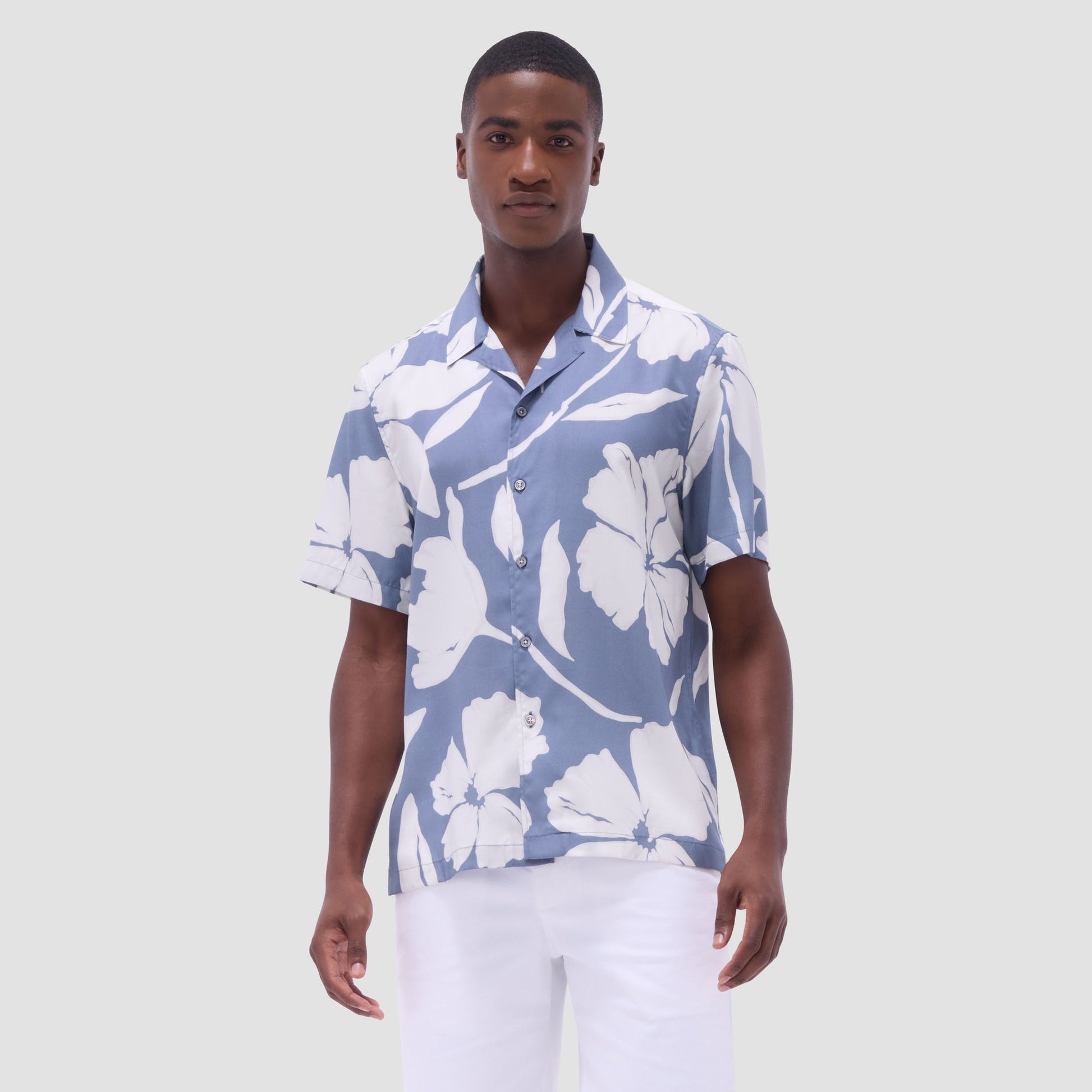 Bugatchi Jackson Floral Camp Shirt Steel