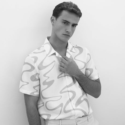 Bugatchi Jackson Abstract Wave Camp Shirt Sand