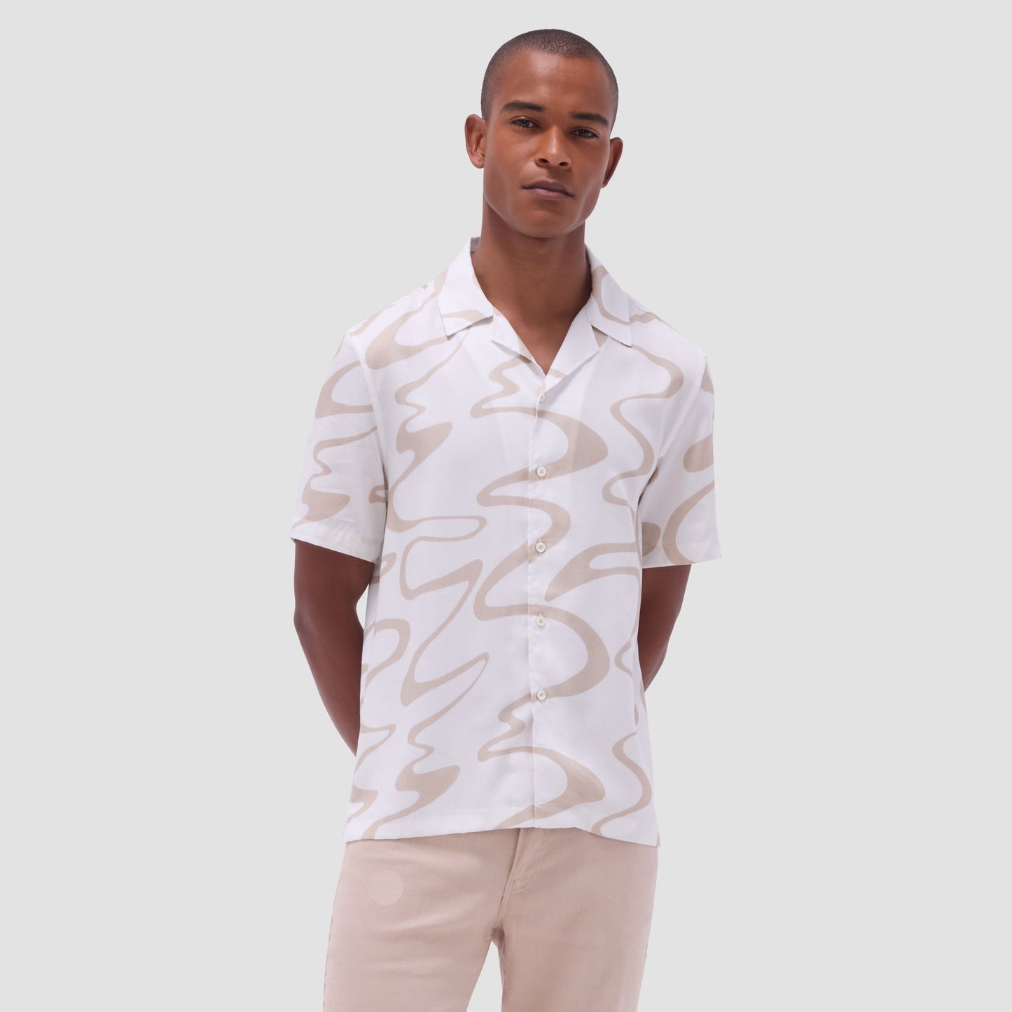 Bugatchi Jackson Abstract Wave Camp Shirt Sand