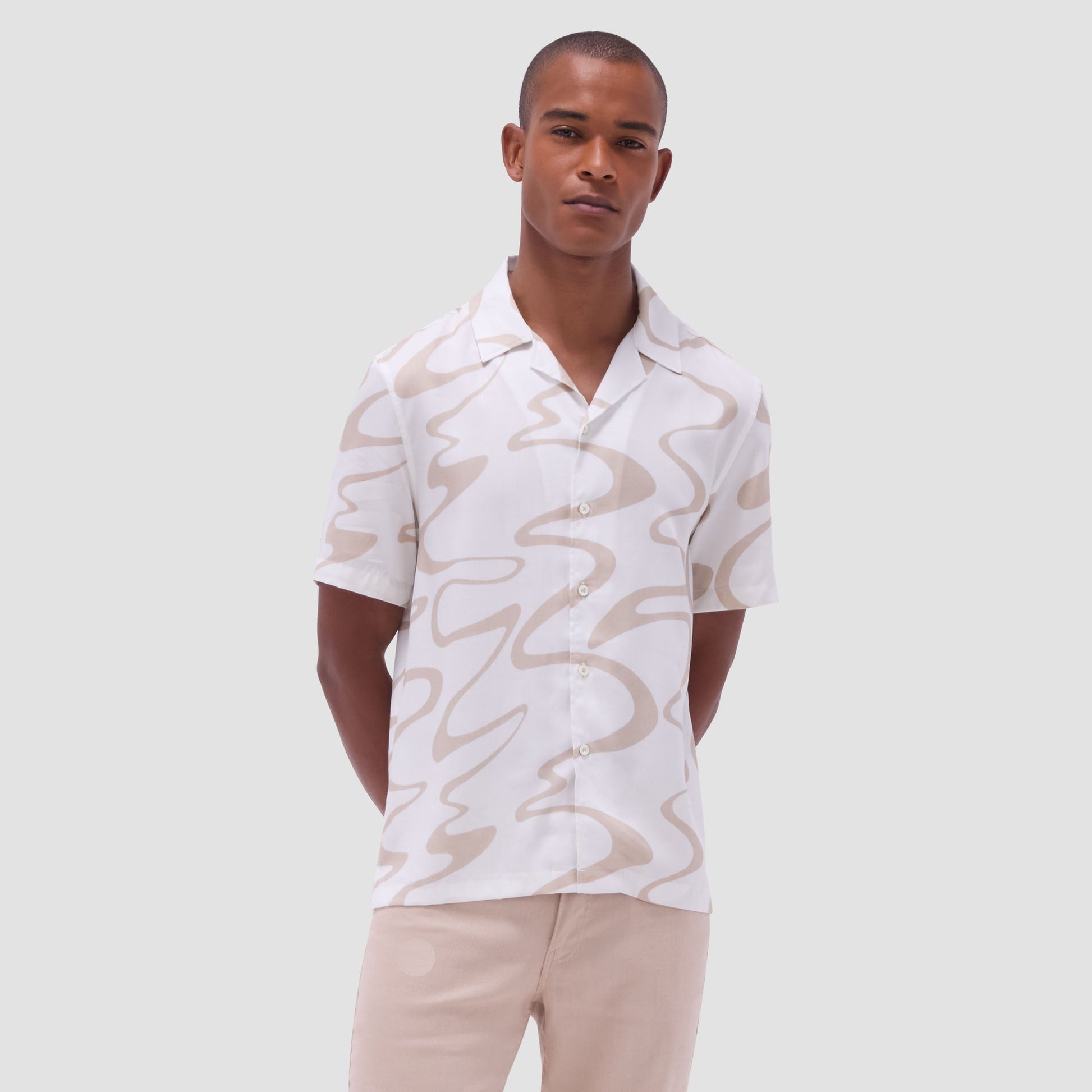 Bugatchi Jackson Abstract Wave Camp Shirt Sand