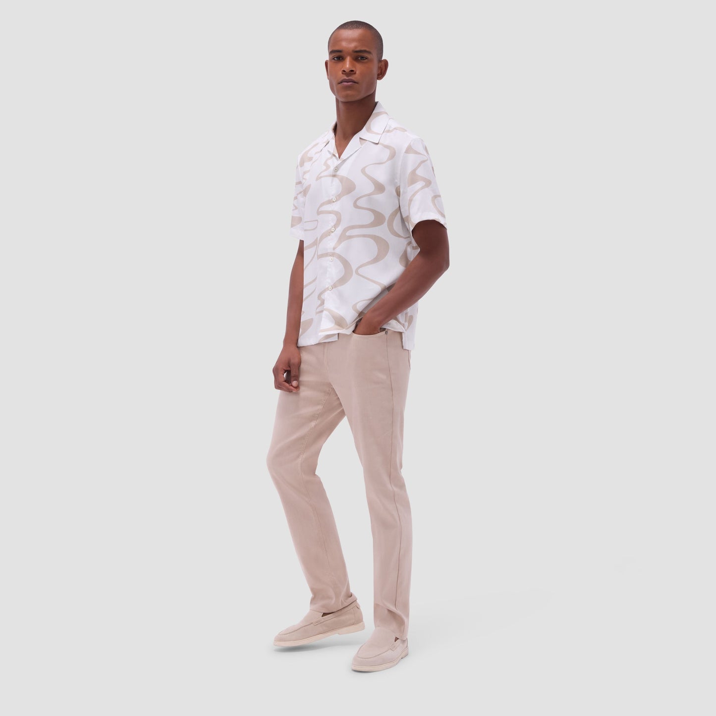 Bugatchi Jackson Abstract Wave Camp Shirt Sand