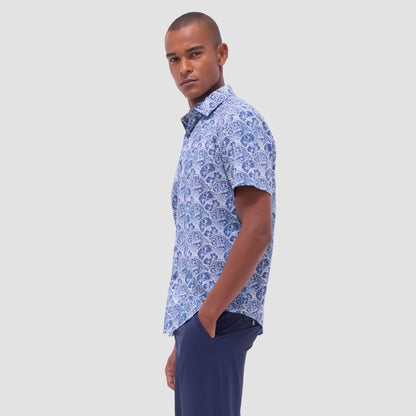 Bugatchi Orson Floral Short-Sleeve Shirt Indigo