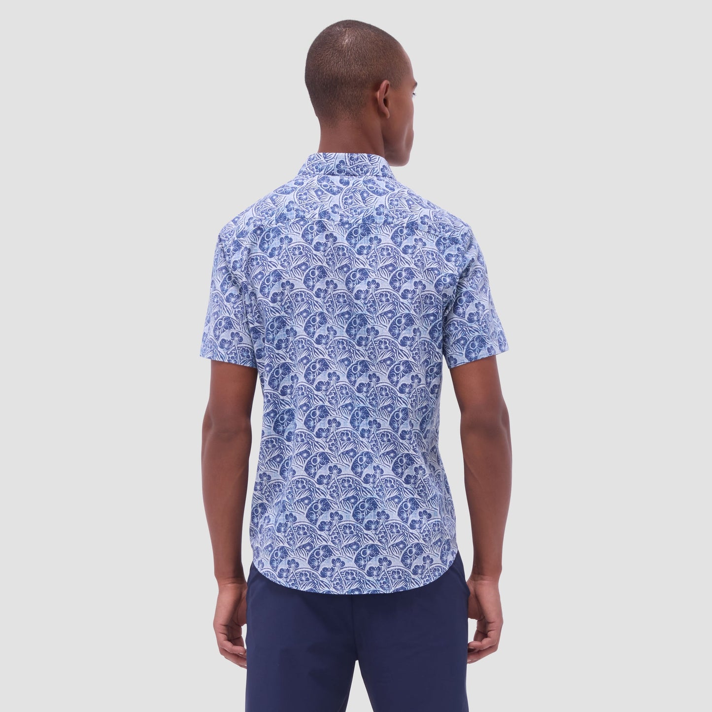 Bugatchi Orson Floral Short-Sleeve Shirt Indigo