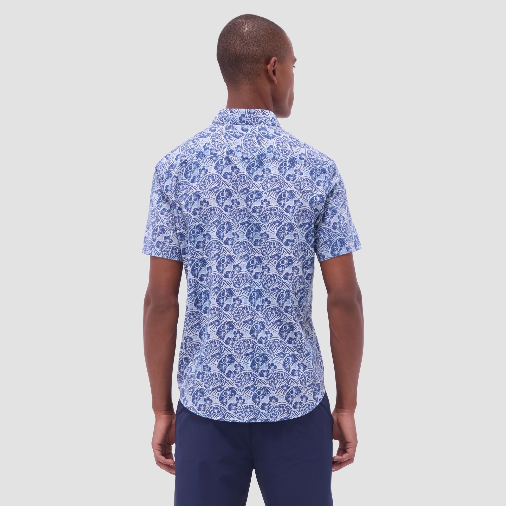 Bugatchi Orson Floral Short-Sleeve Shirt Indigo