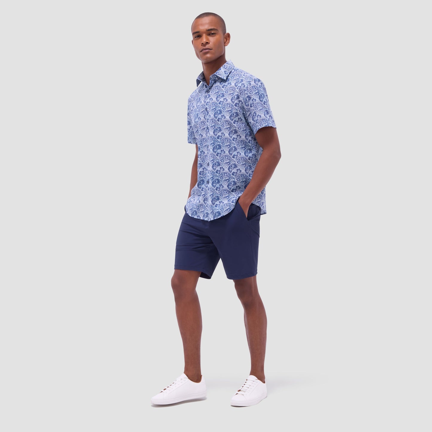 Bugatchi Orson Floral Short-Sleeve Shirt Indigo