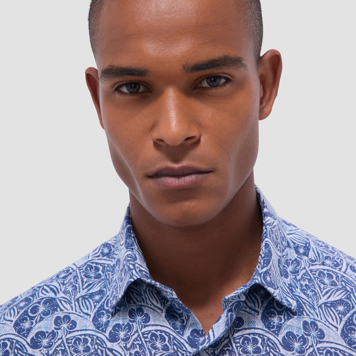 Bugatchi Orson Floral Short-Sleeve Shirt Indigo
