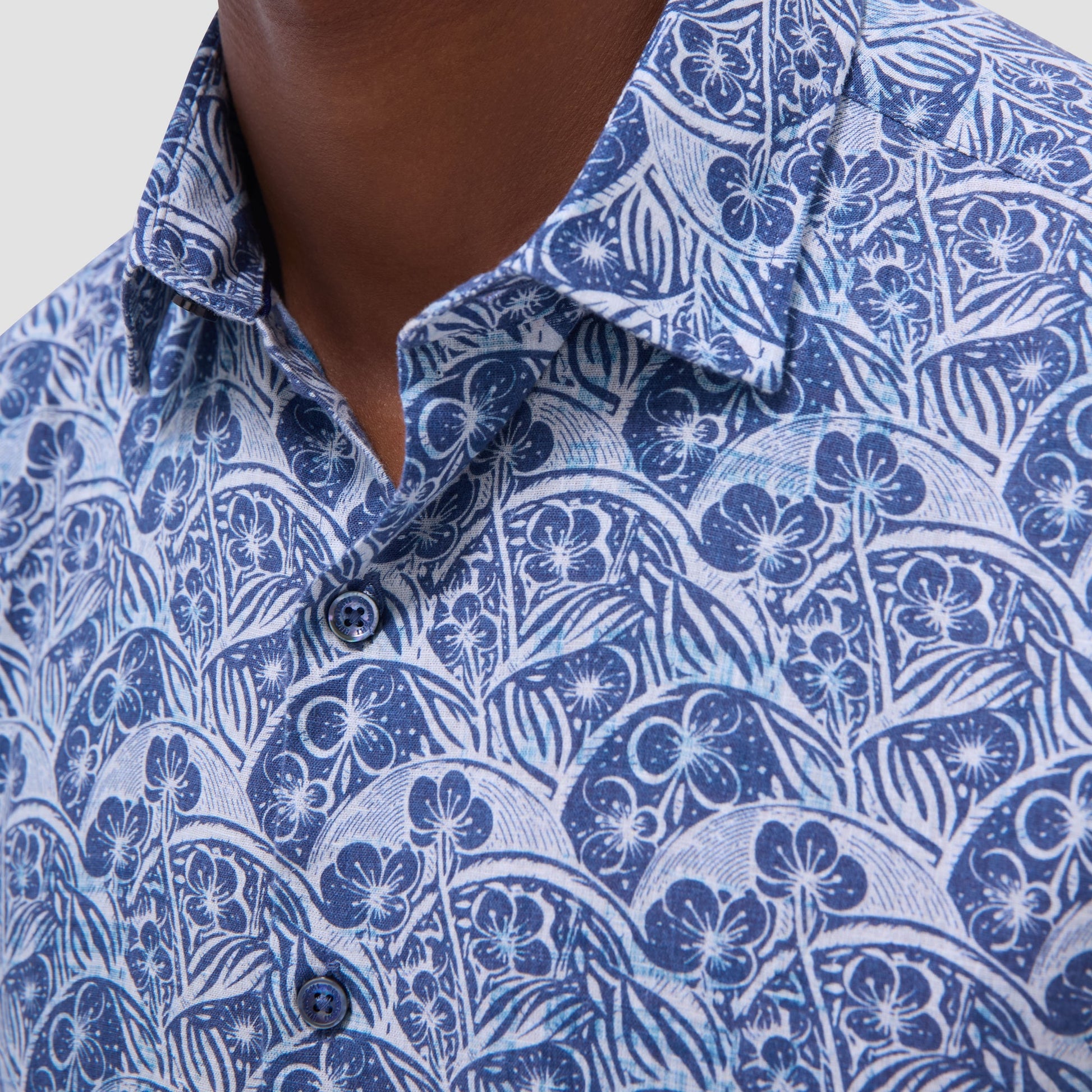 Bugatchi Orson Floral Short-Sleeve Shirt Indigo