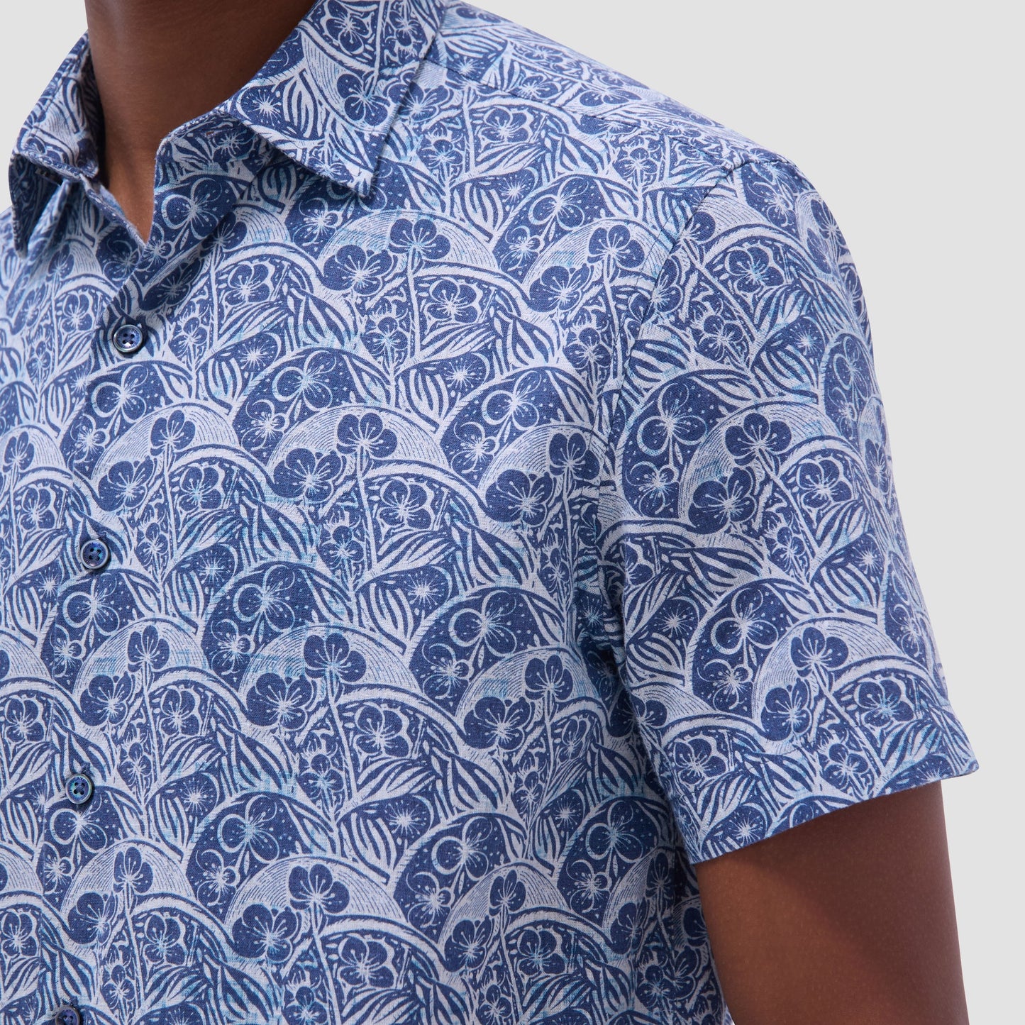 Bugatchi Orson Floral Short-Sleeve Shirt Indigo