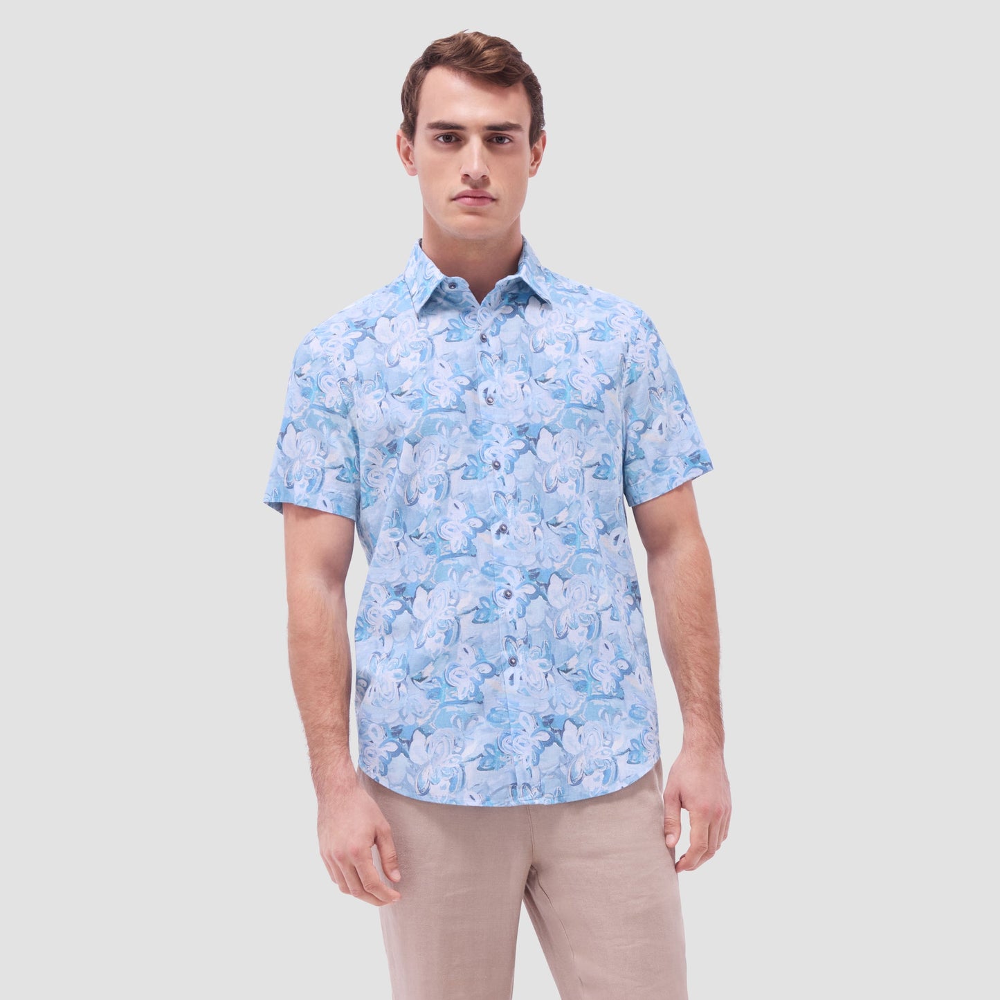 Bugatchi Orson Floral Short-Sleeve Shirt Teal