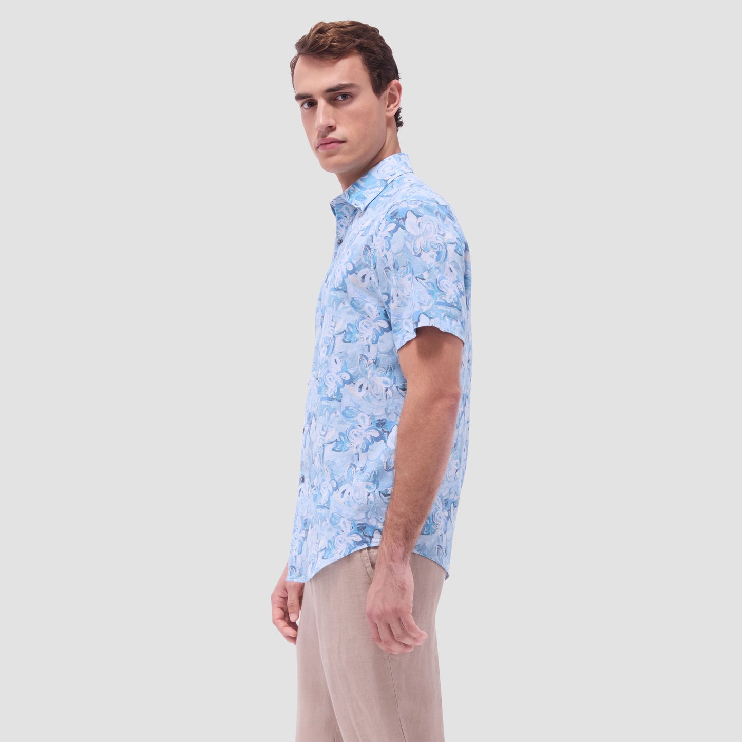 Bugatchi Orson Floral Short-Sleeve Shirt Teal