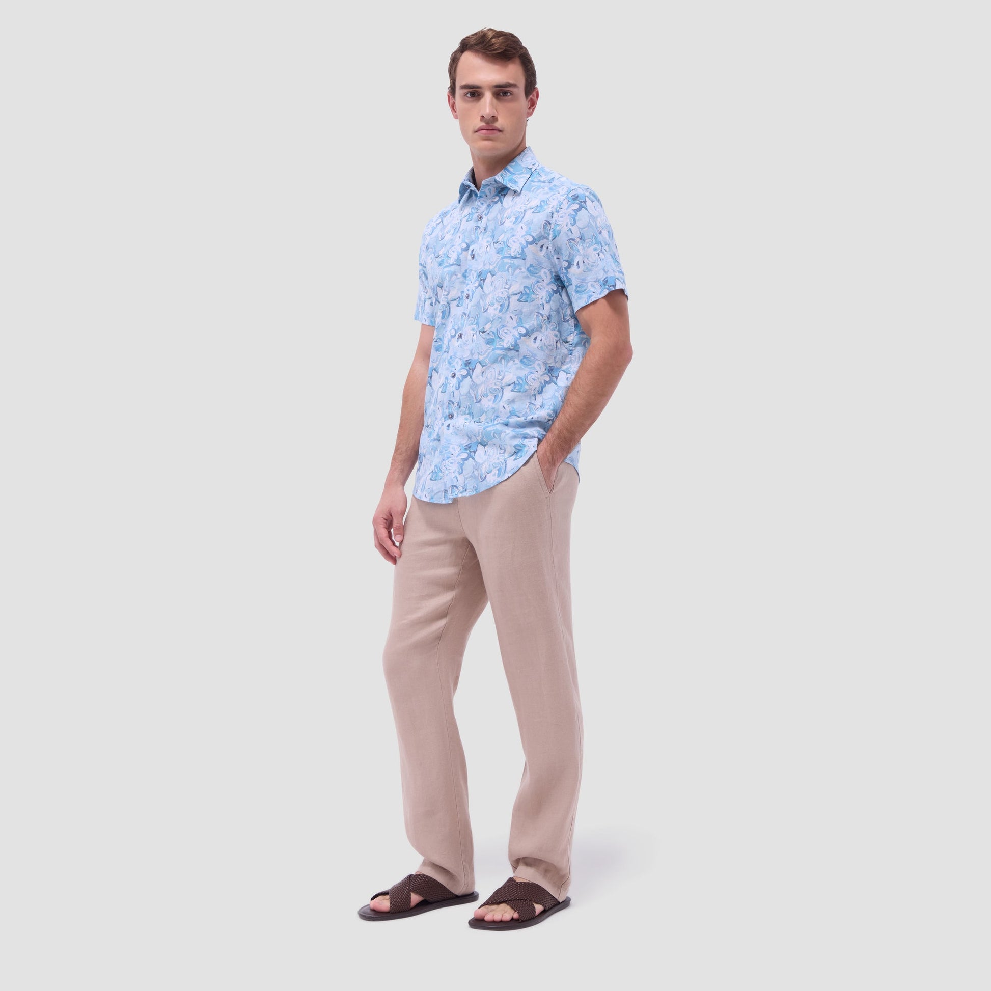 Bugatchi Orson Floral Short-Sleeve Shirt Teal