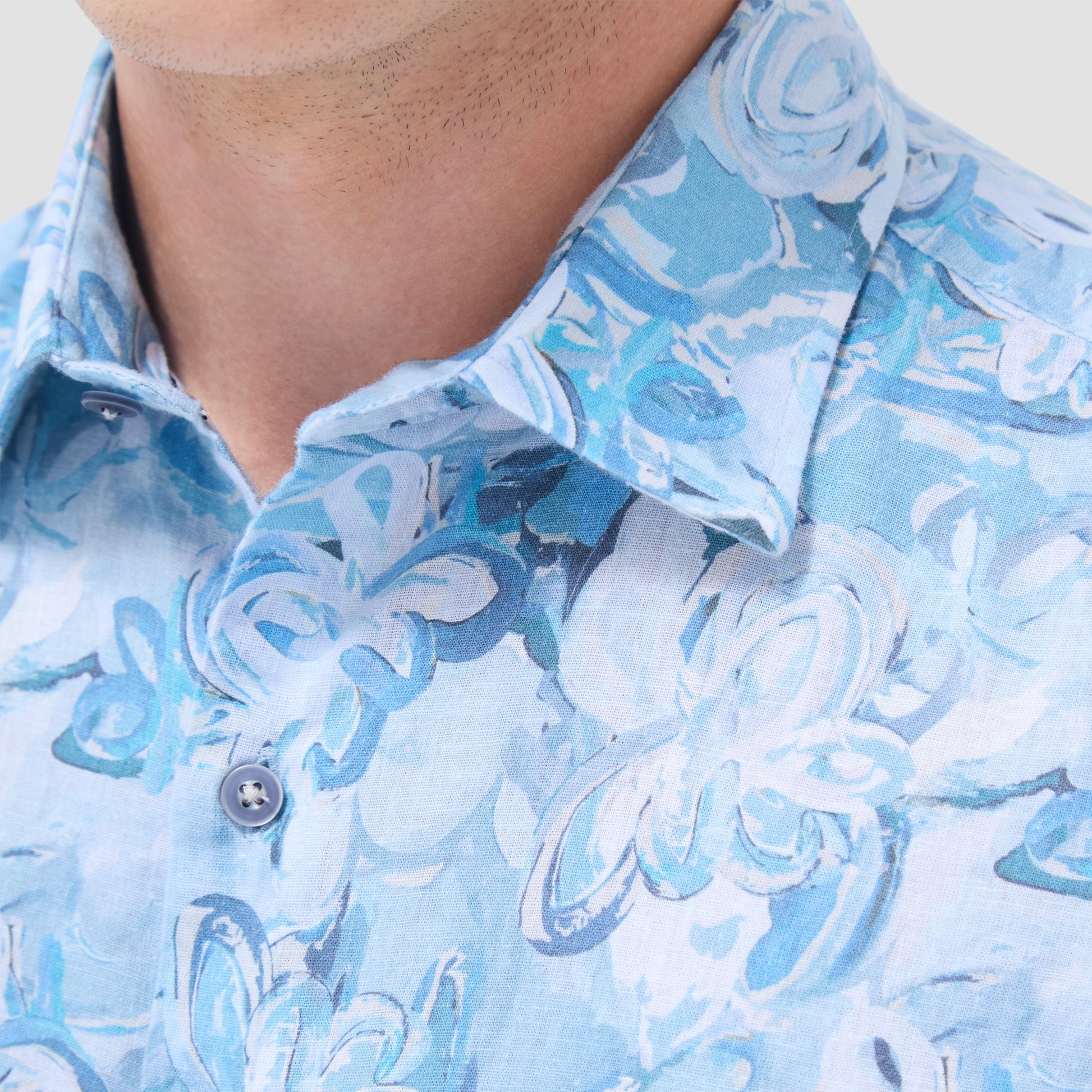 Bugatchi Orson Floral Short-Sleeve Shirt Teal
