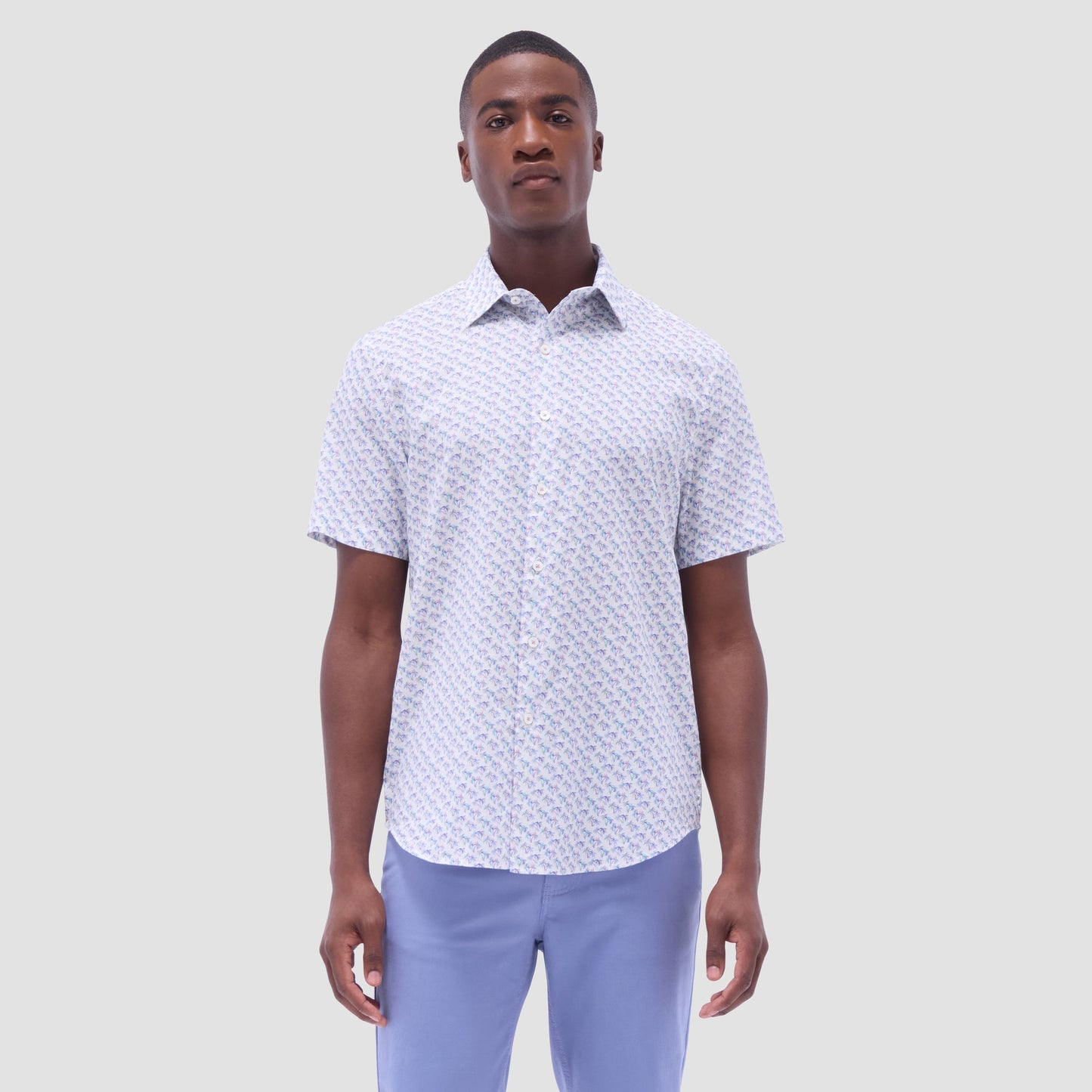 Bugatchi Orson Palm Tree Short-Sleeve Shirt Lilac