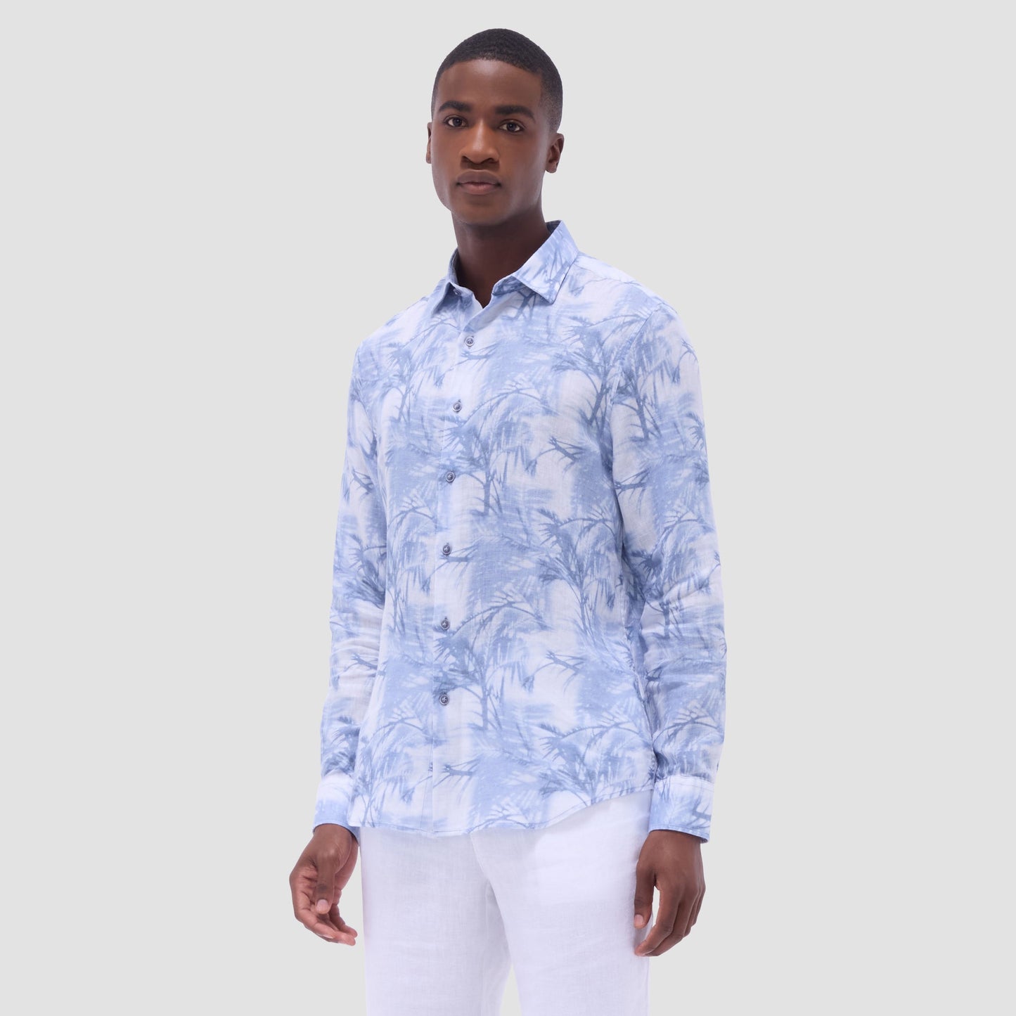 Bugatchi Julian Palm Tree Shirt Steel