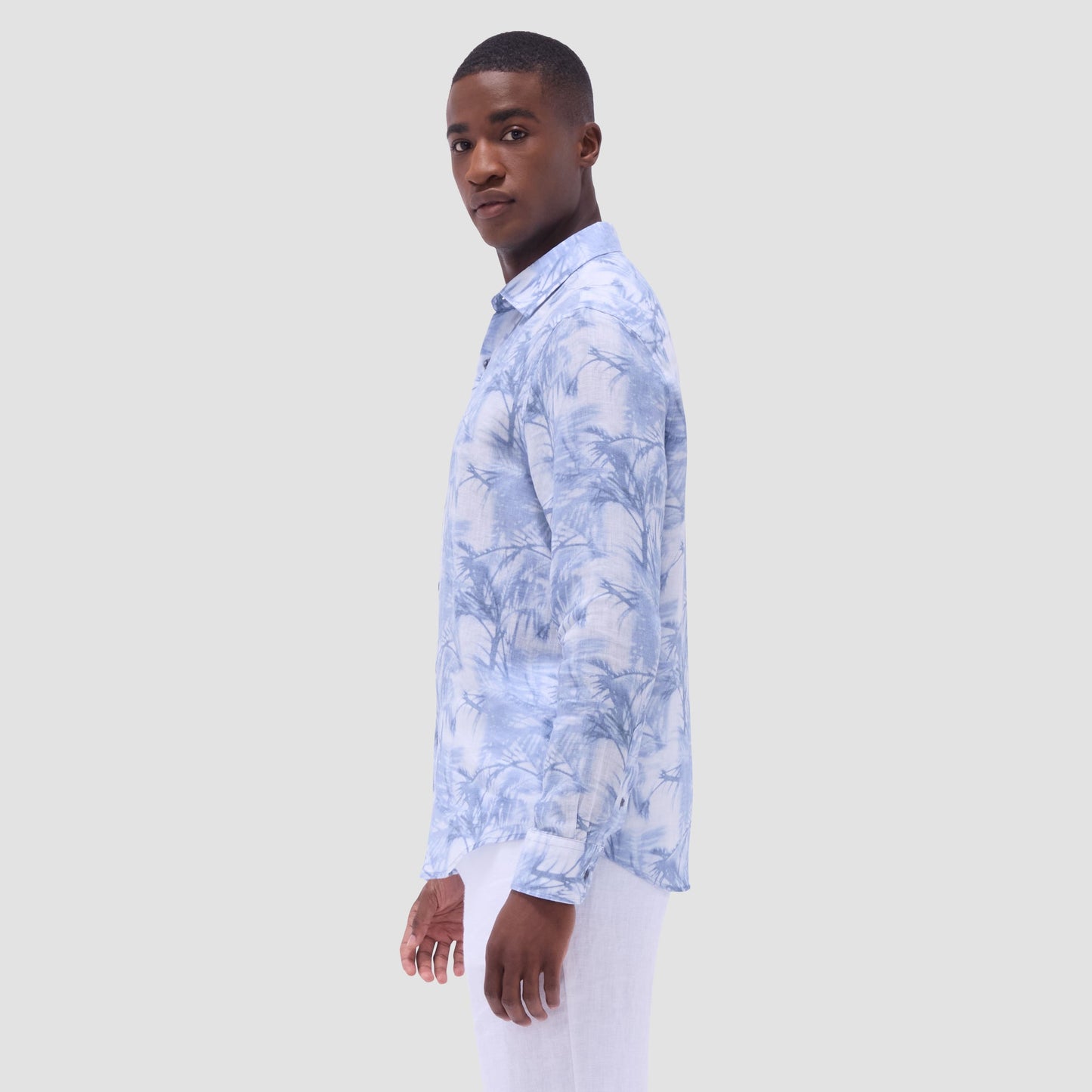 Bugatchi Julian Palm Tree Shirt Steel