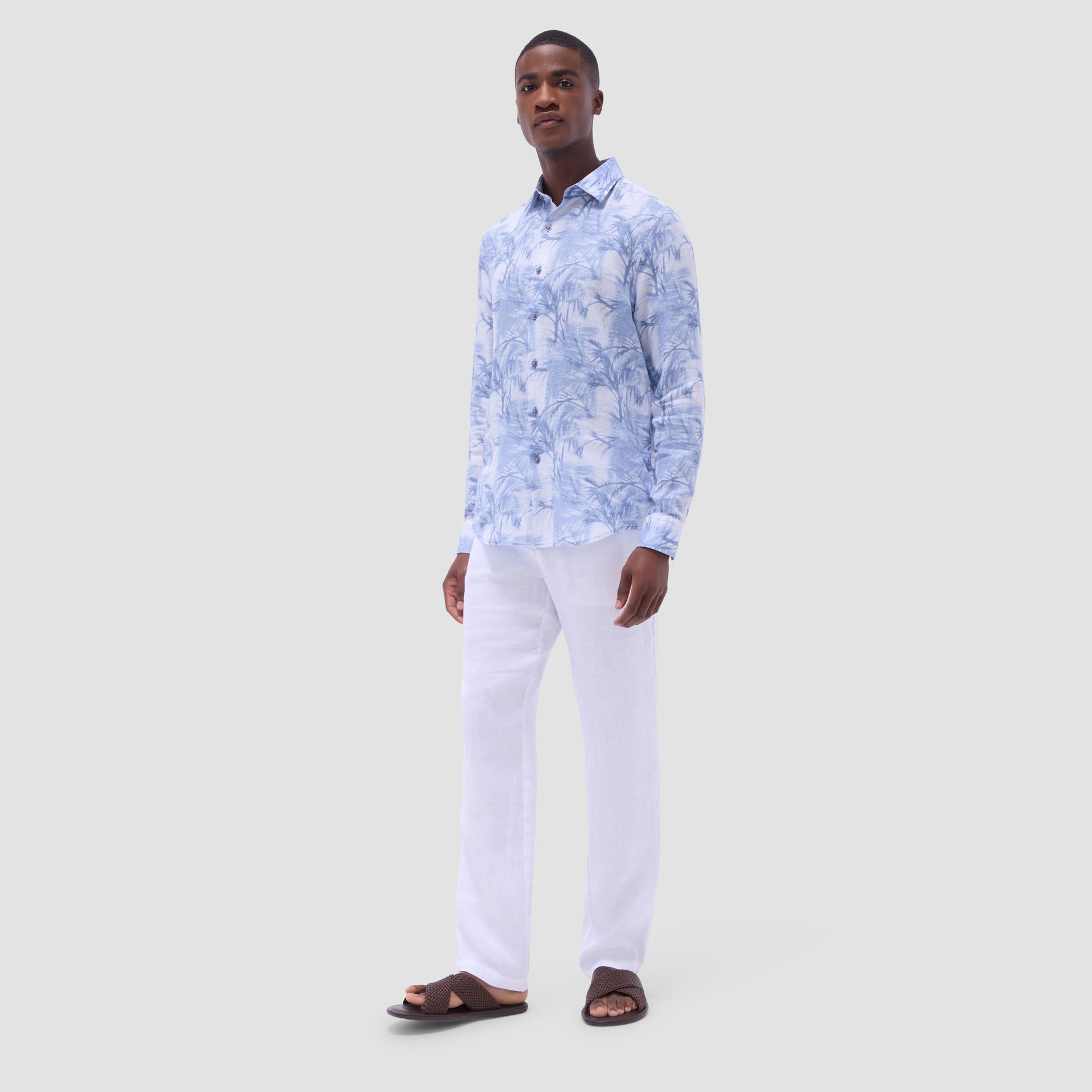 Bugatchi Julian Palm Tree Shirt Steel
