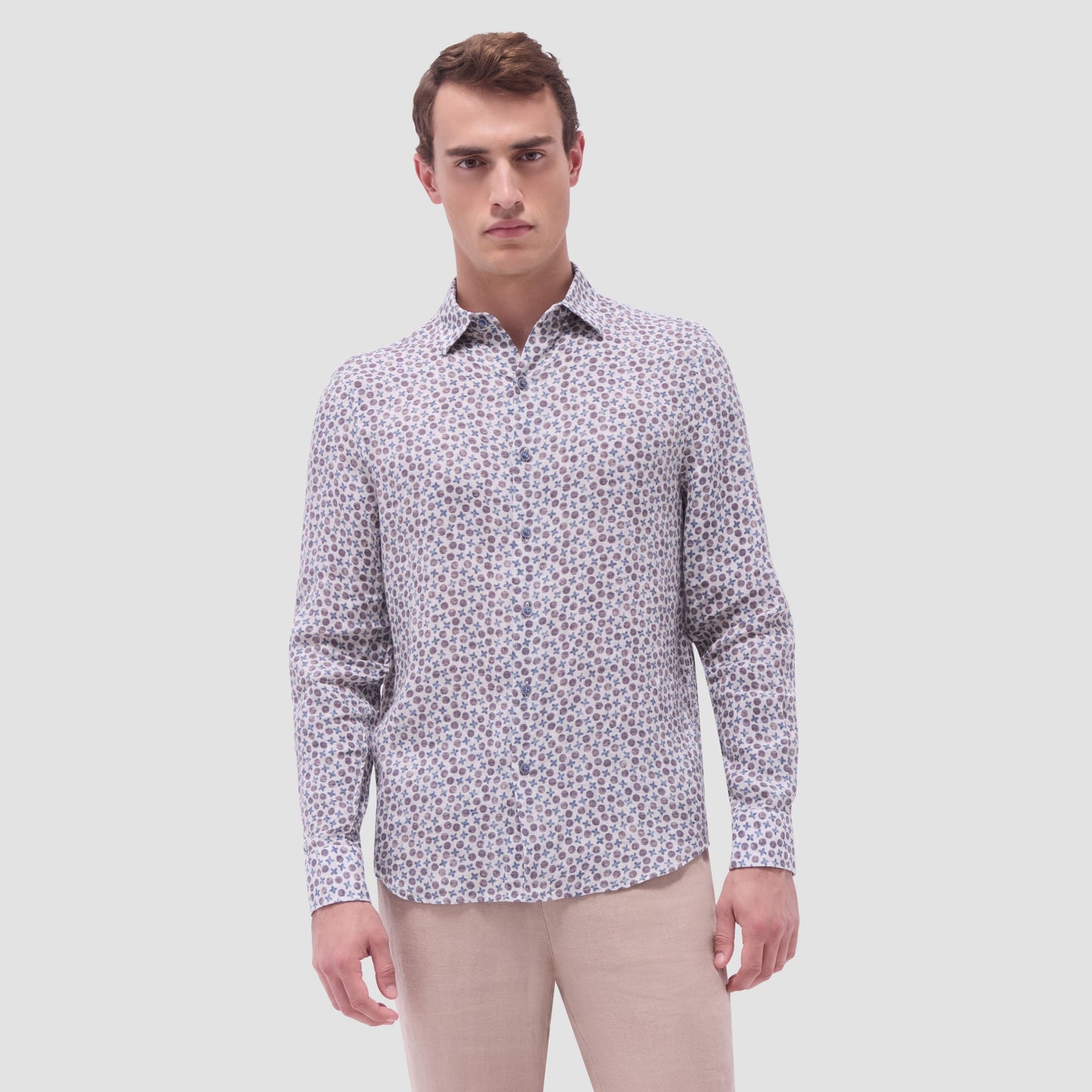 Bugatchi Julian Floral Micro Print Shirt Sand