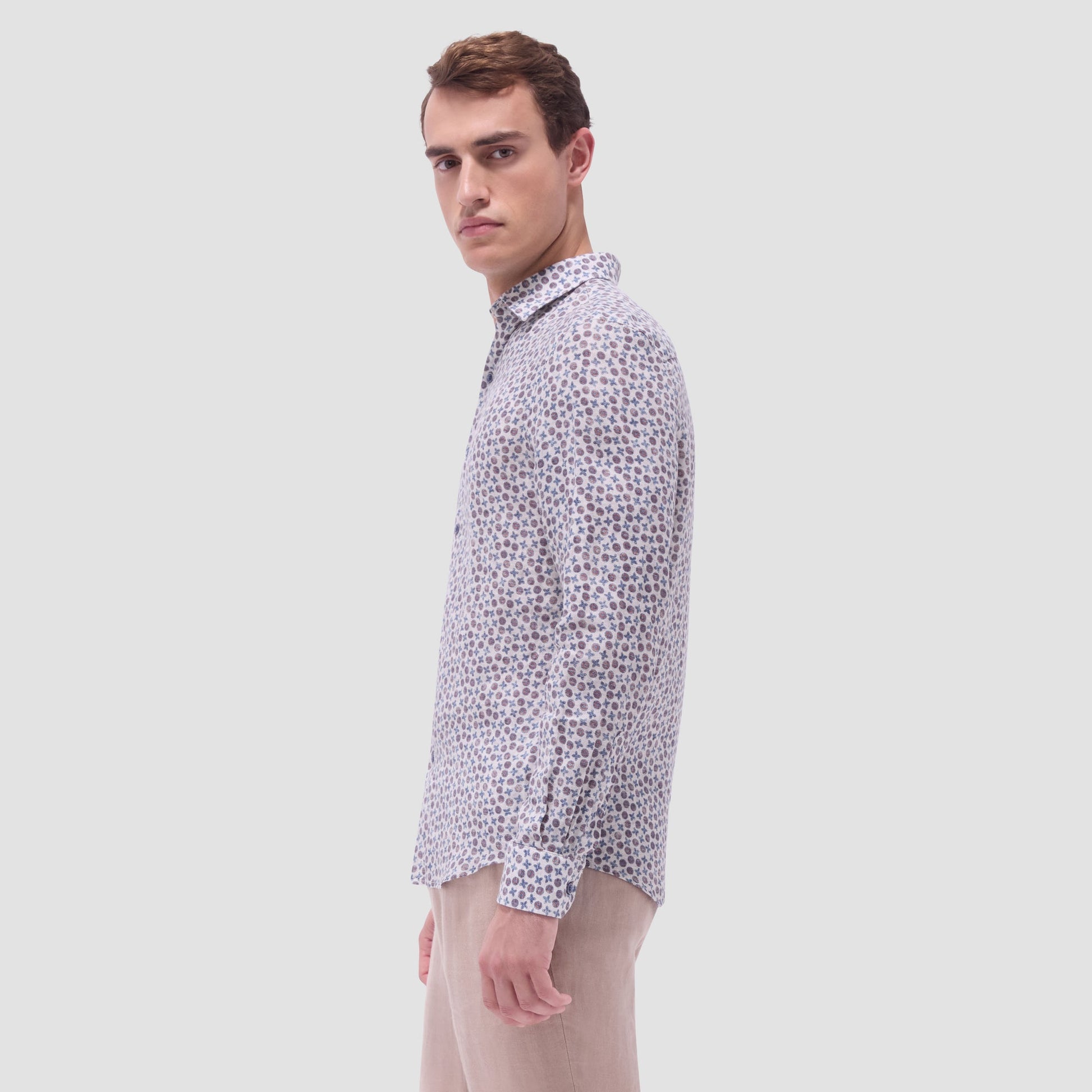 Bugatchi Julian Floral Micro Print Shirt Sand