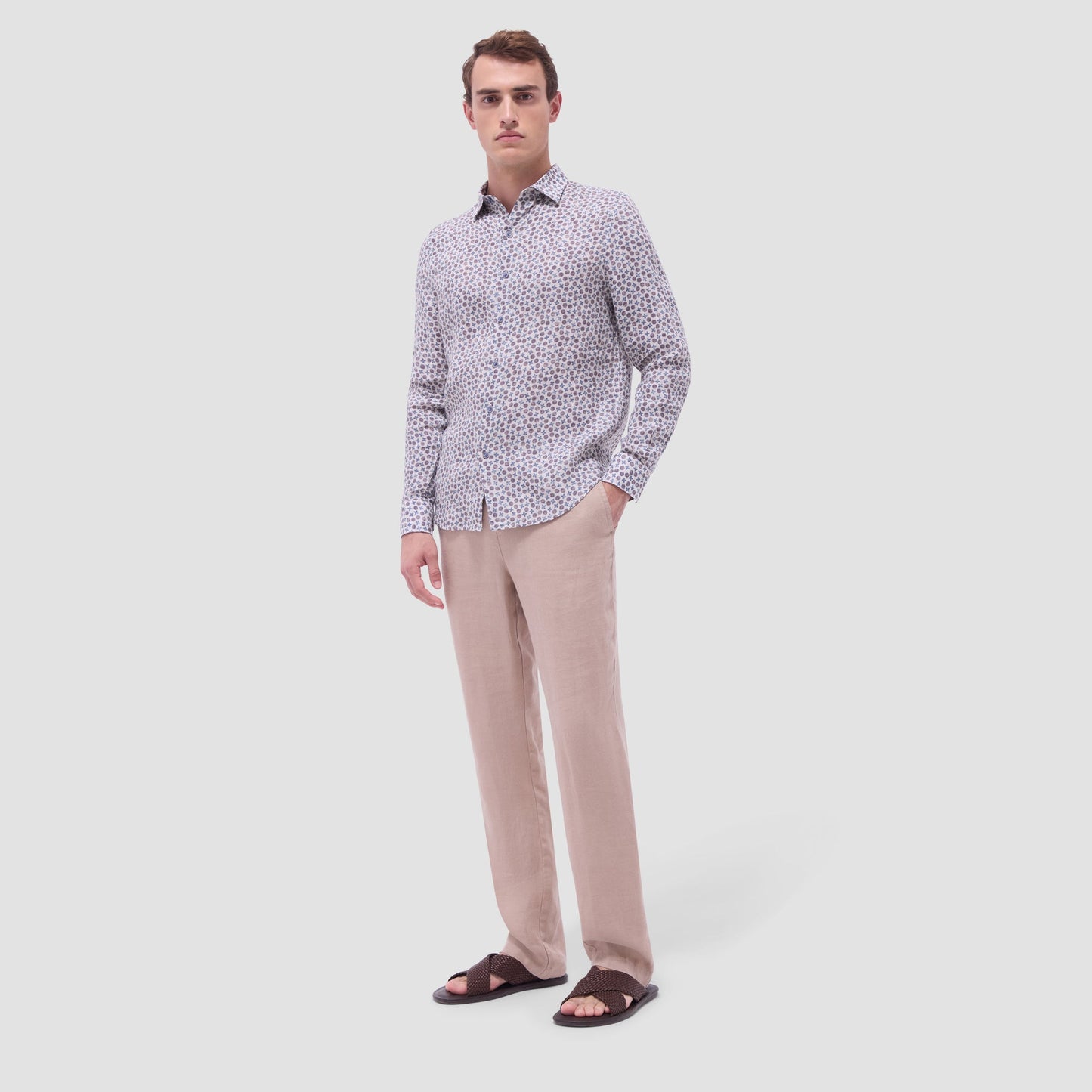 Bugatchi Julian Floral Micro Print Shirt Sand