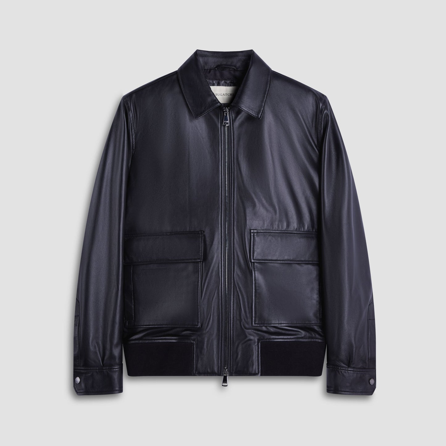 Bugatchi Leather Bomber Jacket Black