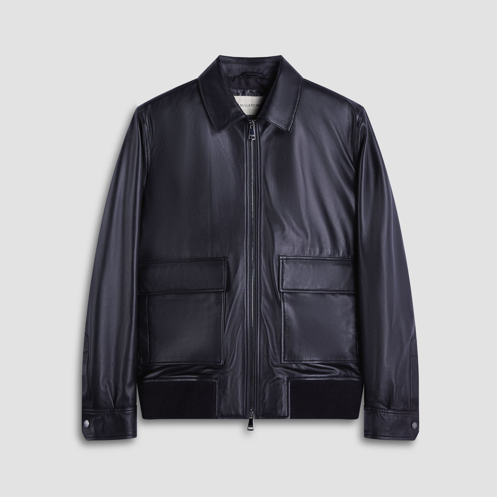 Bugatchi Leather Bomber Jacket Black