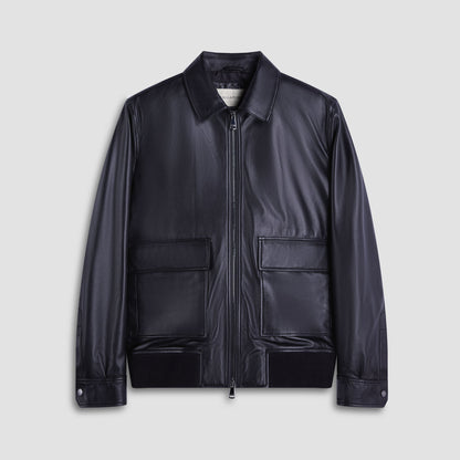 Bugatchi Leather Bomber Jacket Black