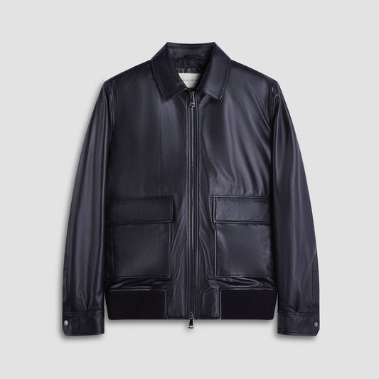 Bugatchi Leather Bomber Jacket Black