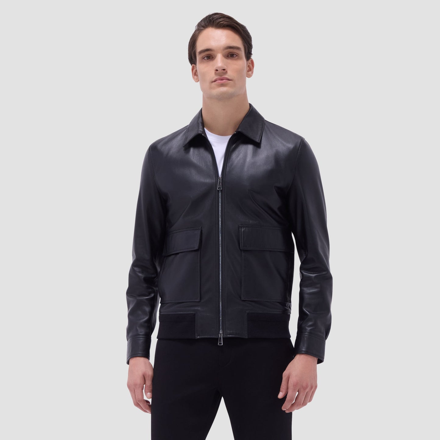 Bugatchi Leather Bomber Jacket Black