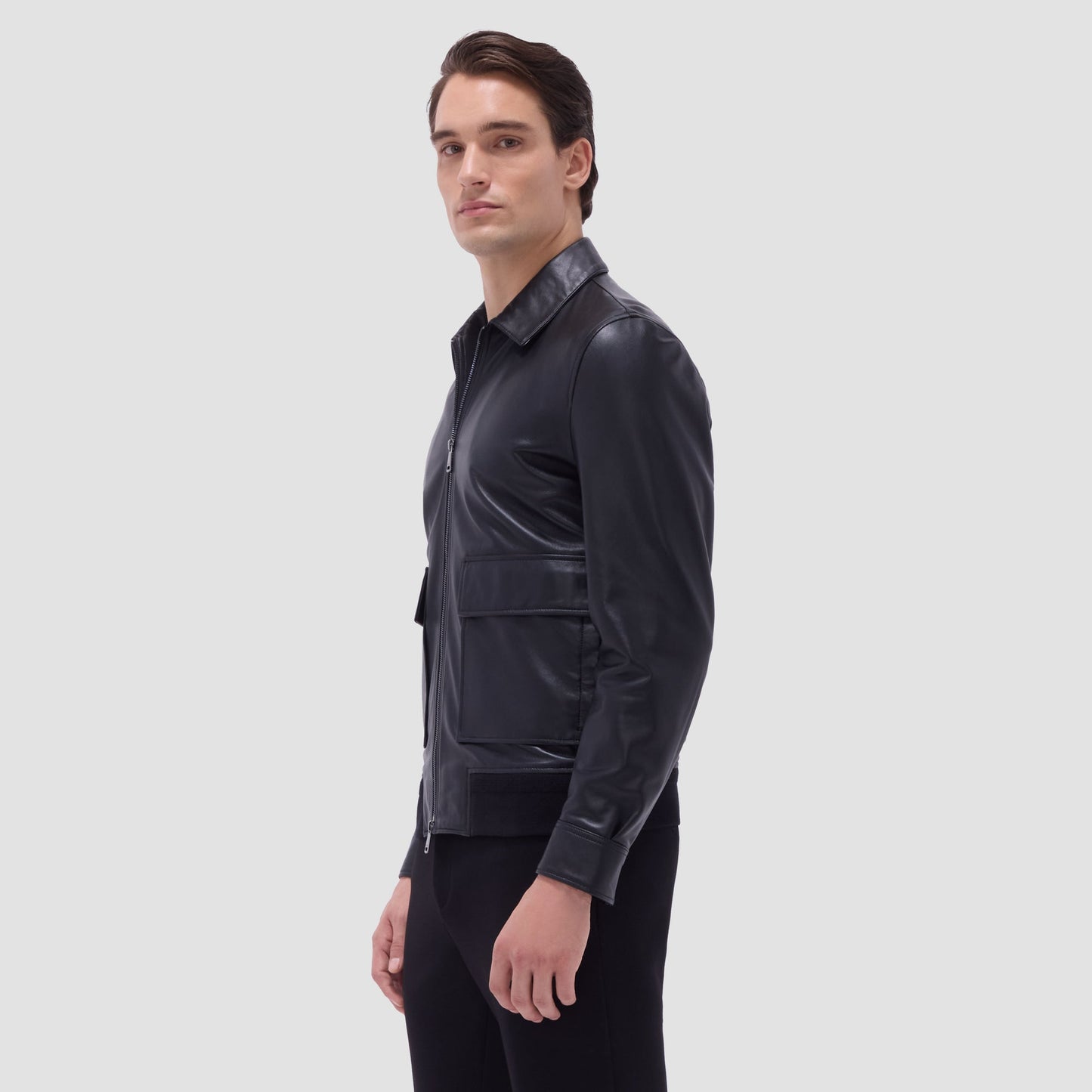 Bugatchi Leather Bomber Jacket Black