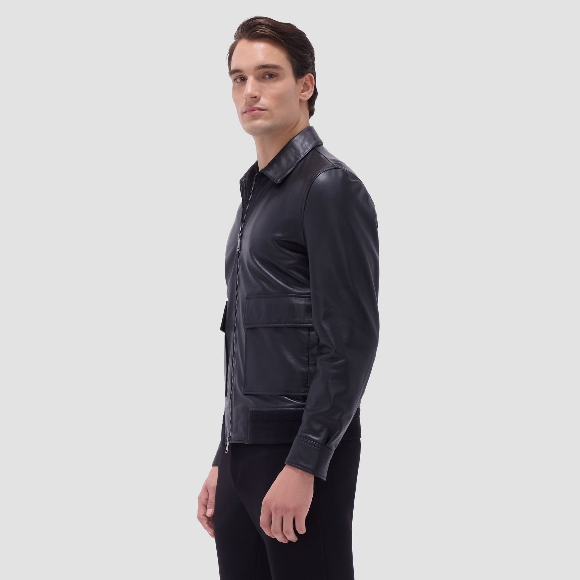 Bugatchi Leather Bomber Jacket Black