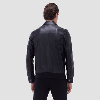 Bugatchi Leather Bomber Jacket Black