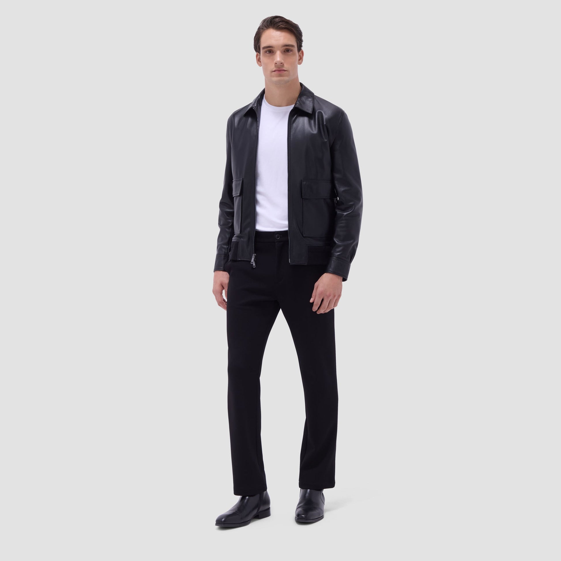 Bugatchi Leather Bomber Jacket Black