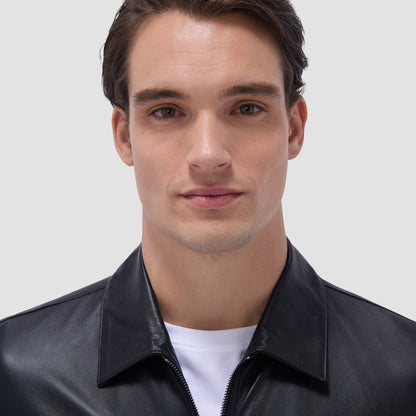 Bugatchi Leather Bomber Jacket Black