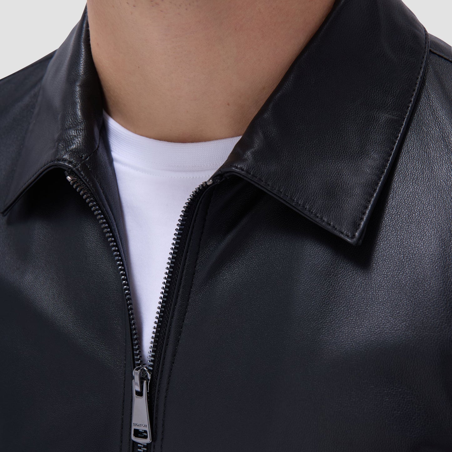 Bugatchi Leather Bomber Jacket Black