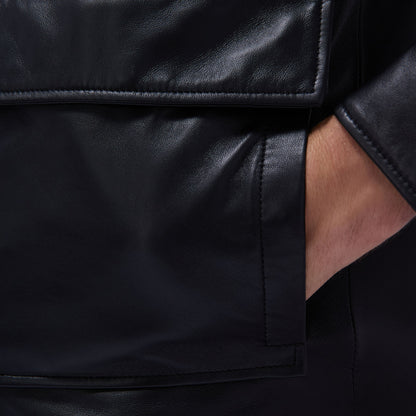 Bugatchi Leather Bomber Jacket Black