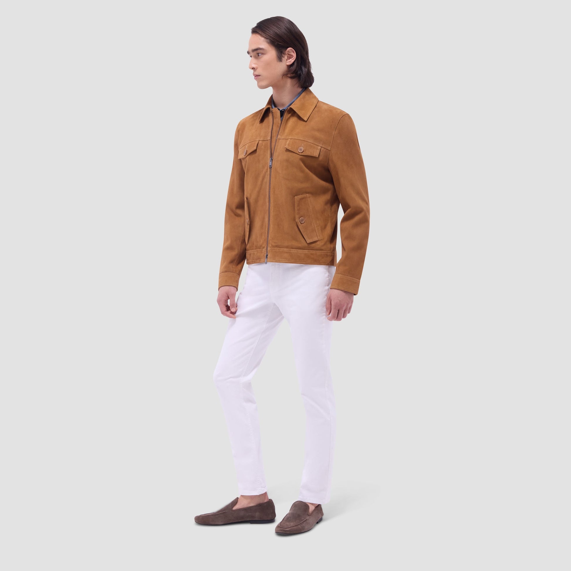 Bugatchi Suede Trucker Jacket Tan