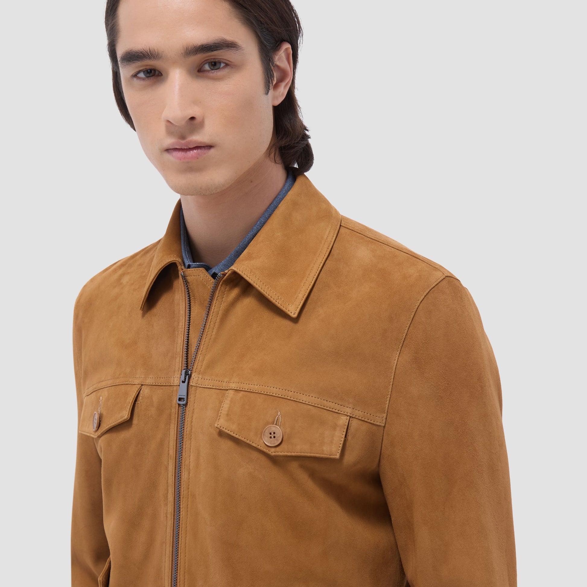 Bugatchi Suede Trucker Jacket Tan